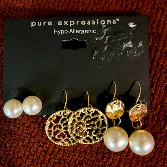 Pure Expressions, 3 pairs of earrings, goldstone, hypoallergenic - Picture 1 of 2